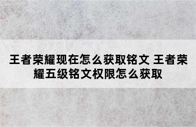 王者荣耀现在怎么获取铭文 王者荣耀五级铭文权限怎么获取